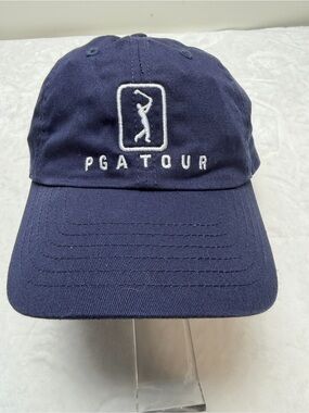 PGA Tour Navy Adjustable Golf Hat Cap Embroidered Logo Strapback